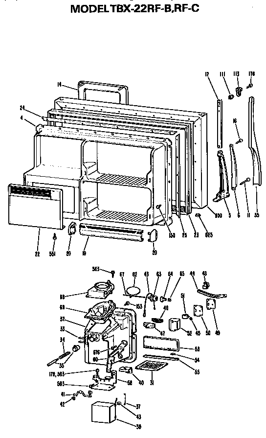 Freezer Door Diagram and Parts List for TBX22RFC  General Electric Refrigerator