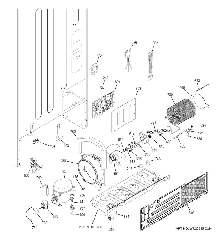 Machine Compartment Diagram and Parts List for GDE20GMHBRES  General Electric Refrigerator