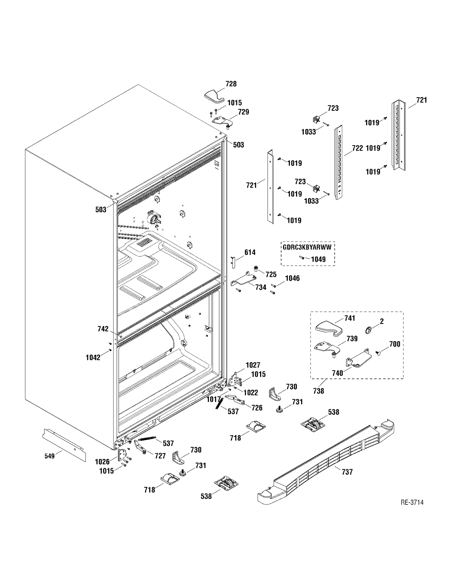 MISC PARTS Diagram and Parts List for GDRS3KBYARSS  General Electric Refrigerator