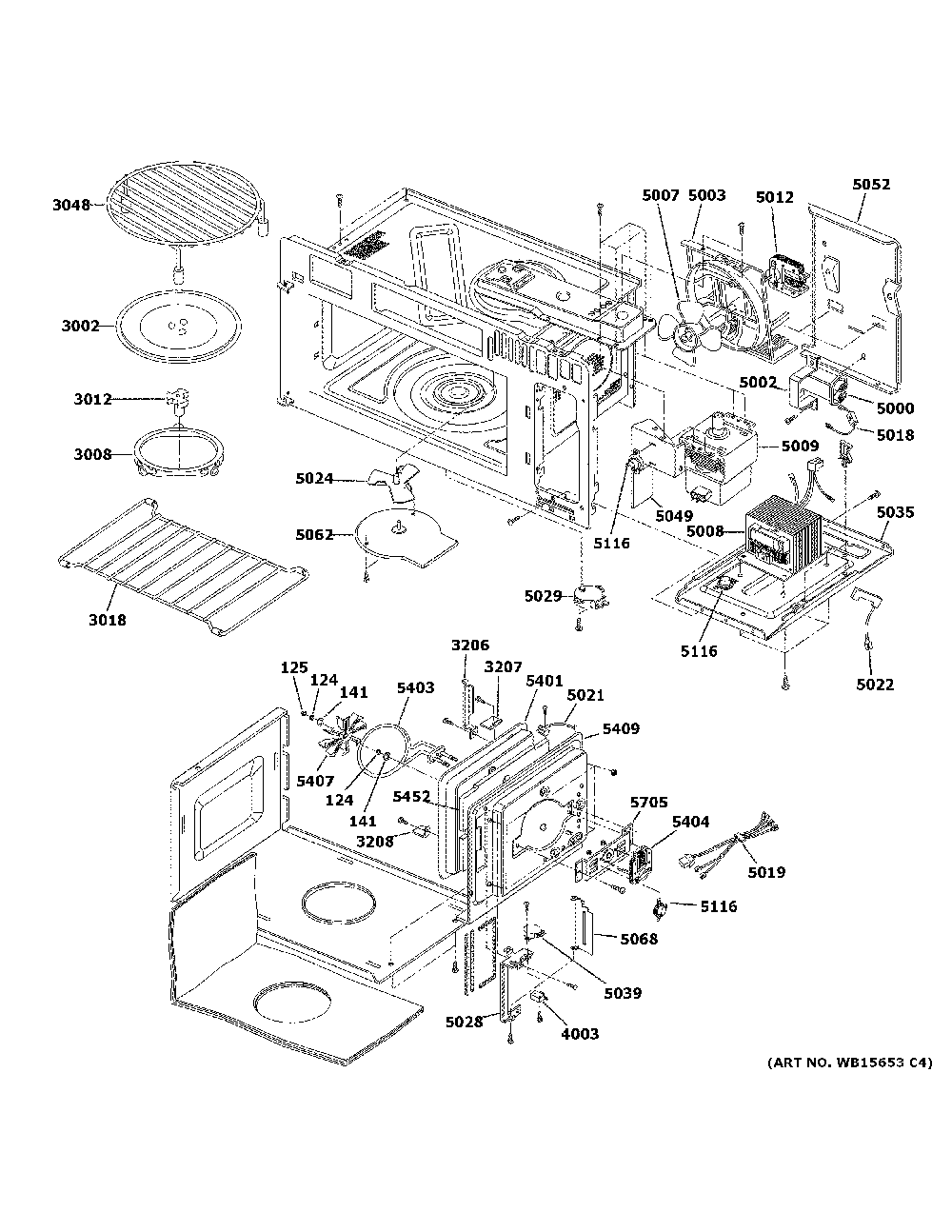Interior parts 1 Diagram and Parts List for CVM517P4M5W2  General Electric Microwave