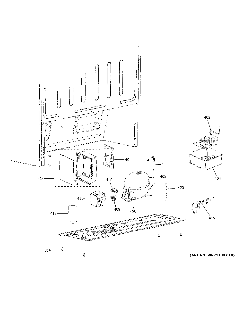 Machine compartment Diagram and Parts List for XUF21DMRCWW  General Electric Freezer