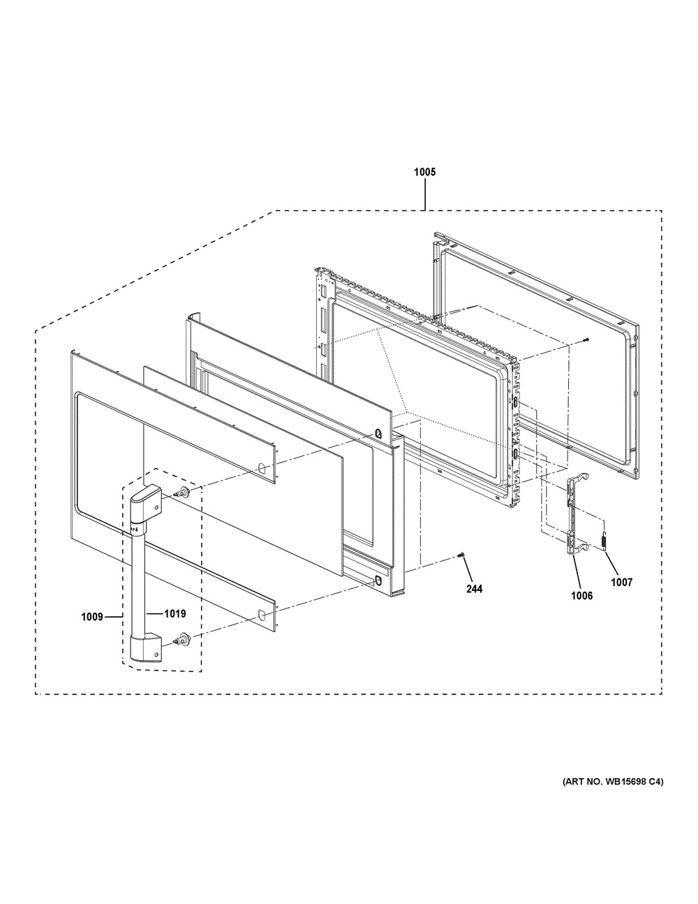 Door Parts Diagram and Parts List for CVM517P3R2D1  General Electric Microwave