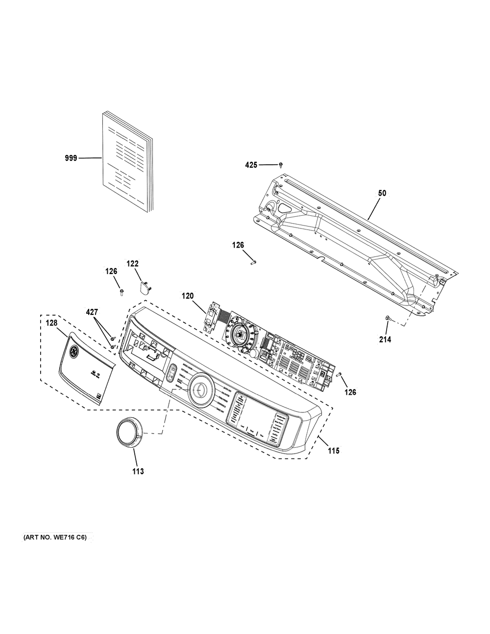 Controls And Backsplash Diagram and Parts List for GFD35ESSY0WW  General Electric Dryer