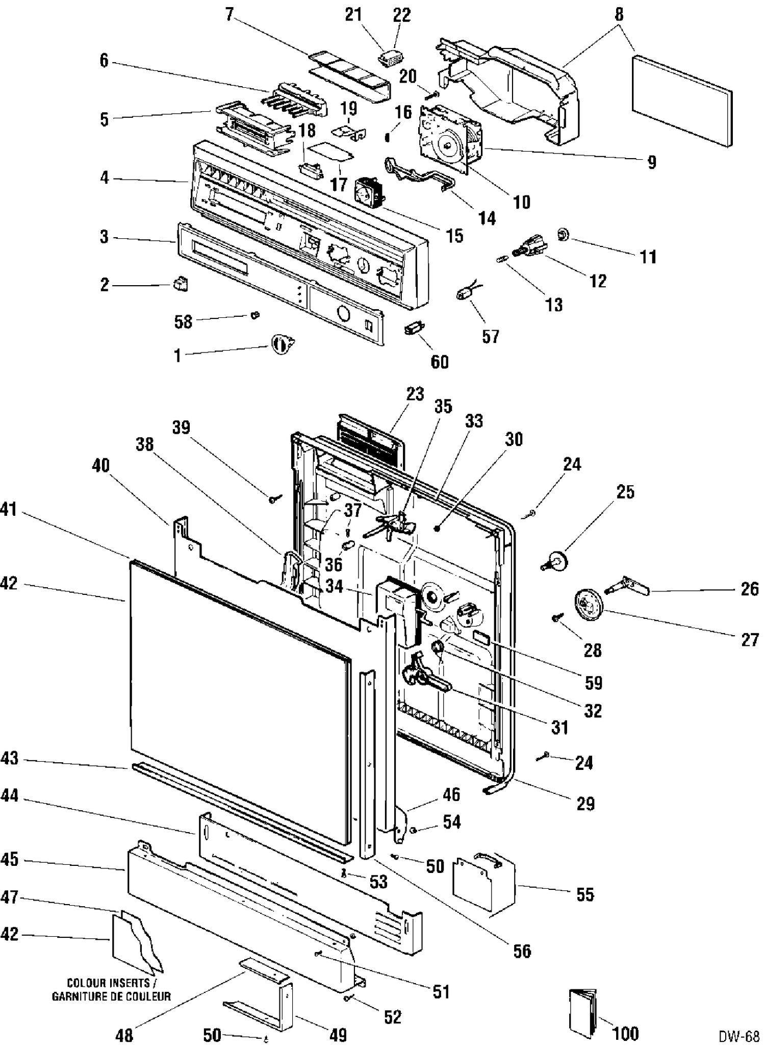 DOOR & ESCUTCHEON PARTS Diagram and Parts List for 40441119  General Electric Dishwasher
