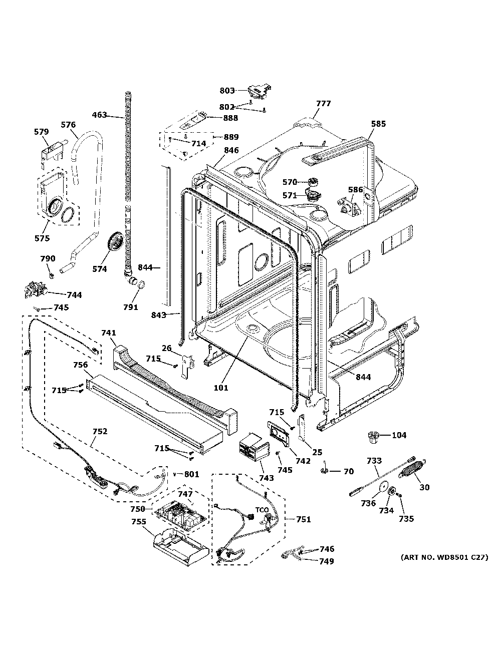 Body parts Diagram and Parts List for CDT800P2N3S1  General Electric Dishwasher