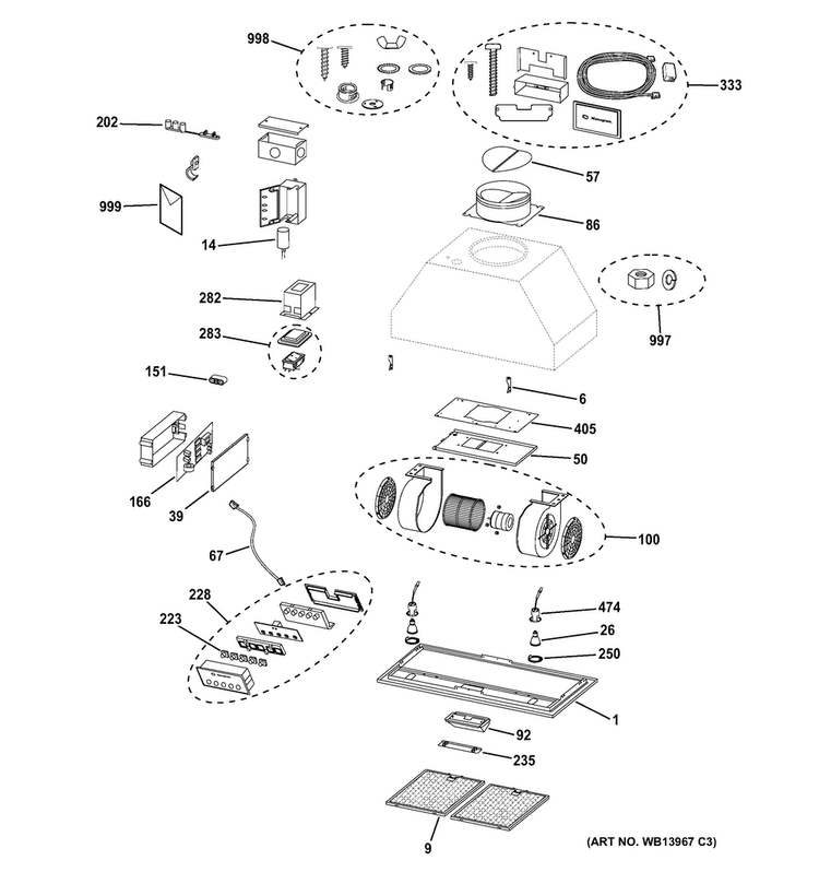 Hood Parts Diagram and Parts List for ZVC30L5SS  General Electric Range Hood