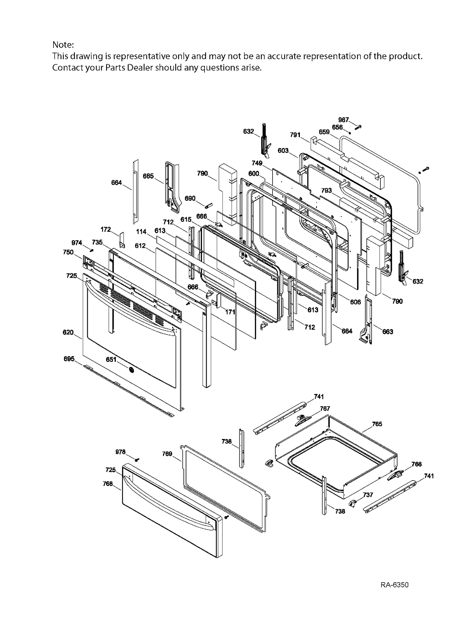 DOOR & DRAWER PARTS Diagram and Parts List for JCB635SF3SS  General Electric Range