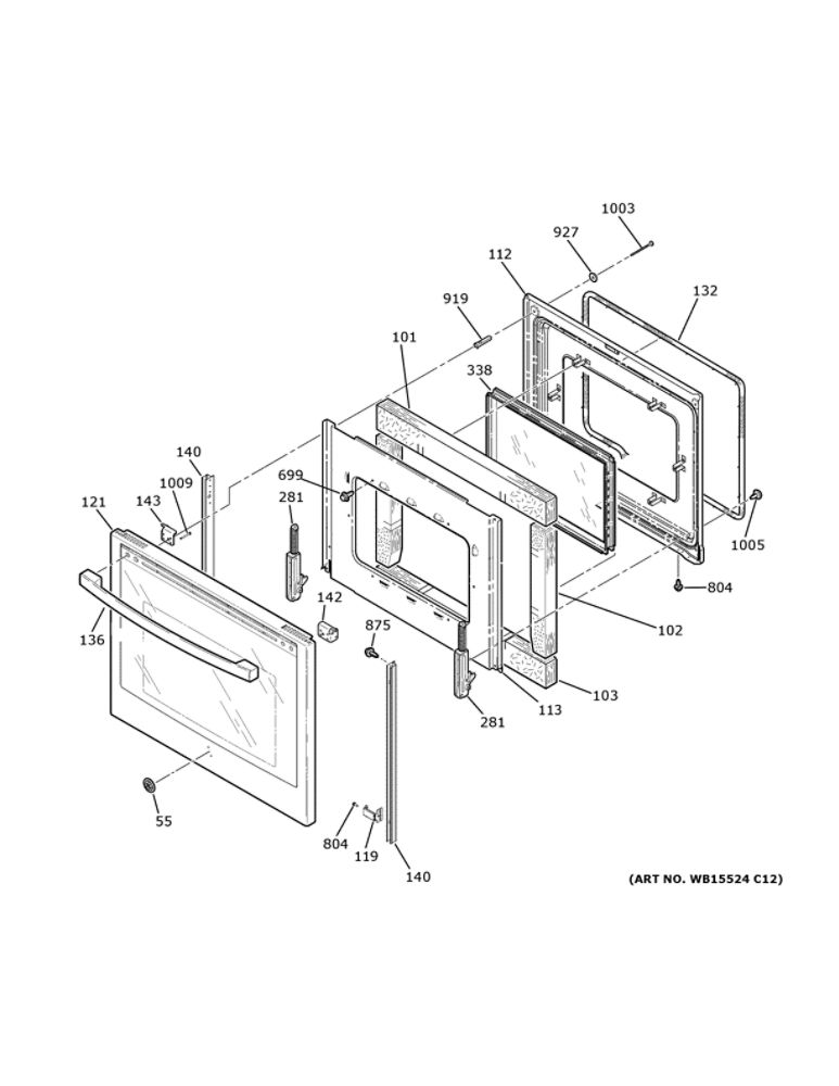 Door Diagram and Parts List for JS760DL5BB  General Electric Range