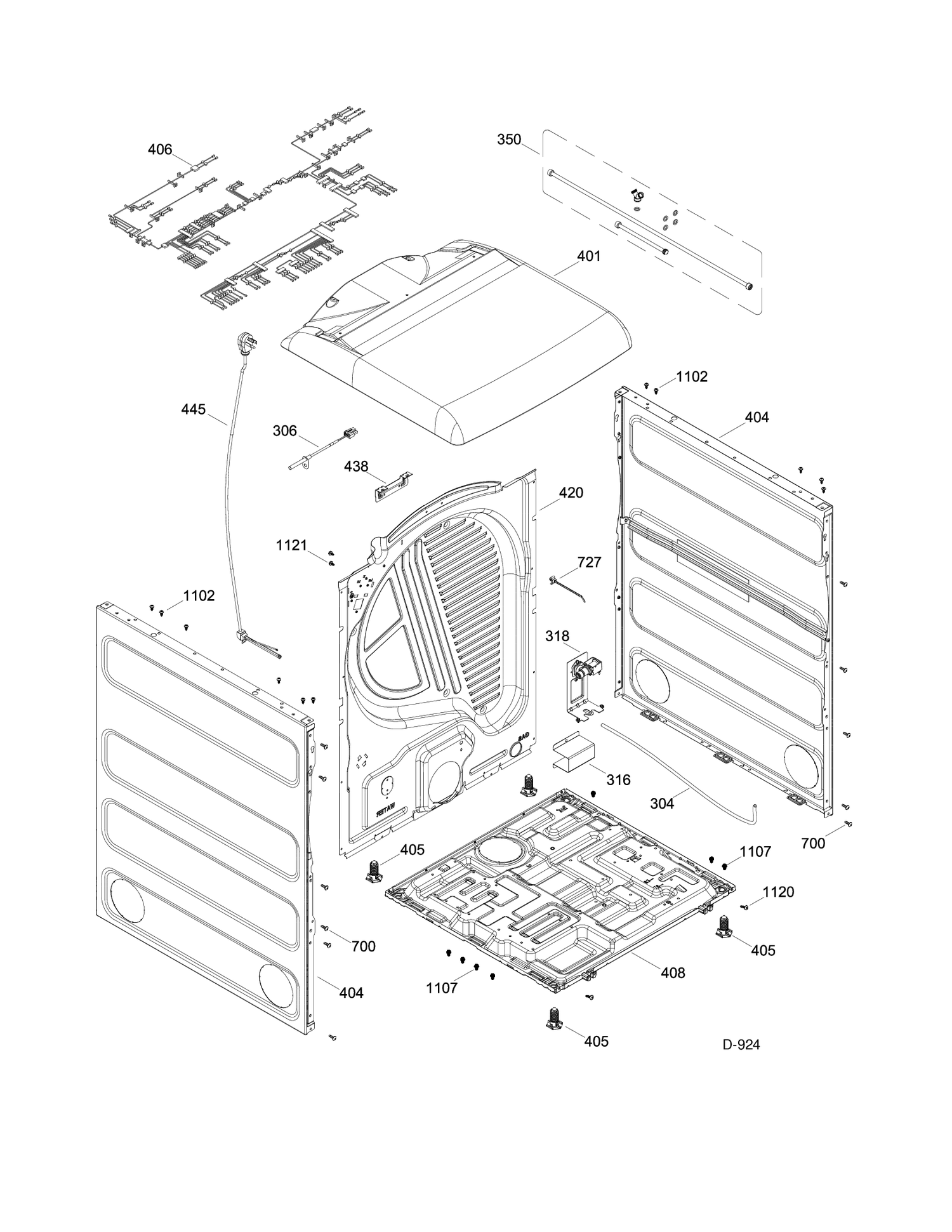 STRUCTURE Diagram and Parts List for GTMS855ED0MC  General Electric Dryer