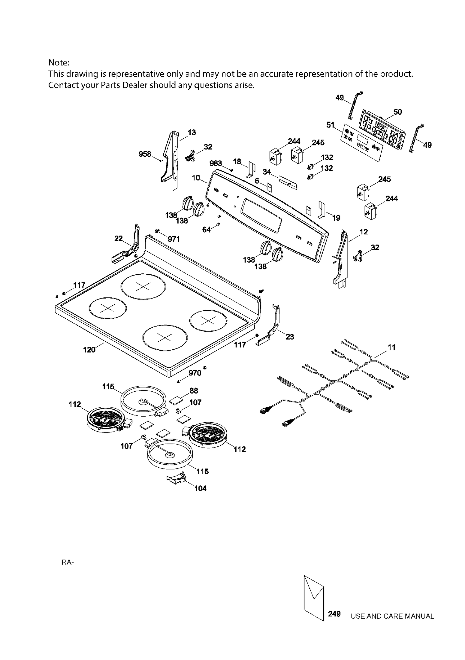 CONTROL PANEL & COOKTOP Diagram and Parts List for JCBS630SJ1SS  General Electric Range