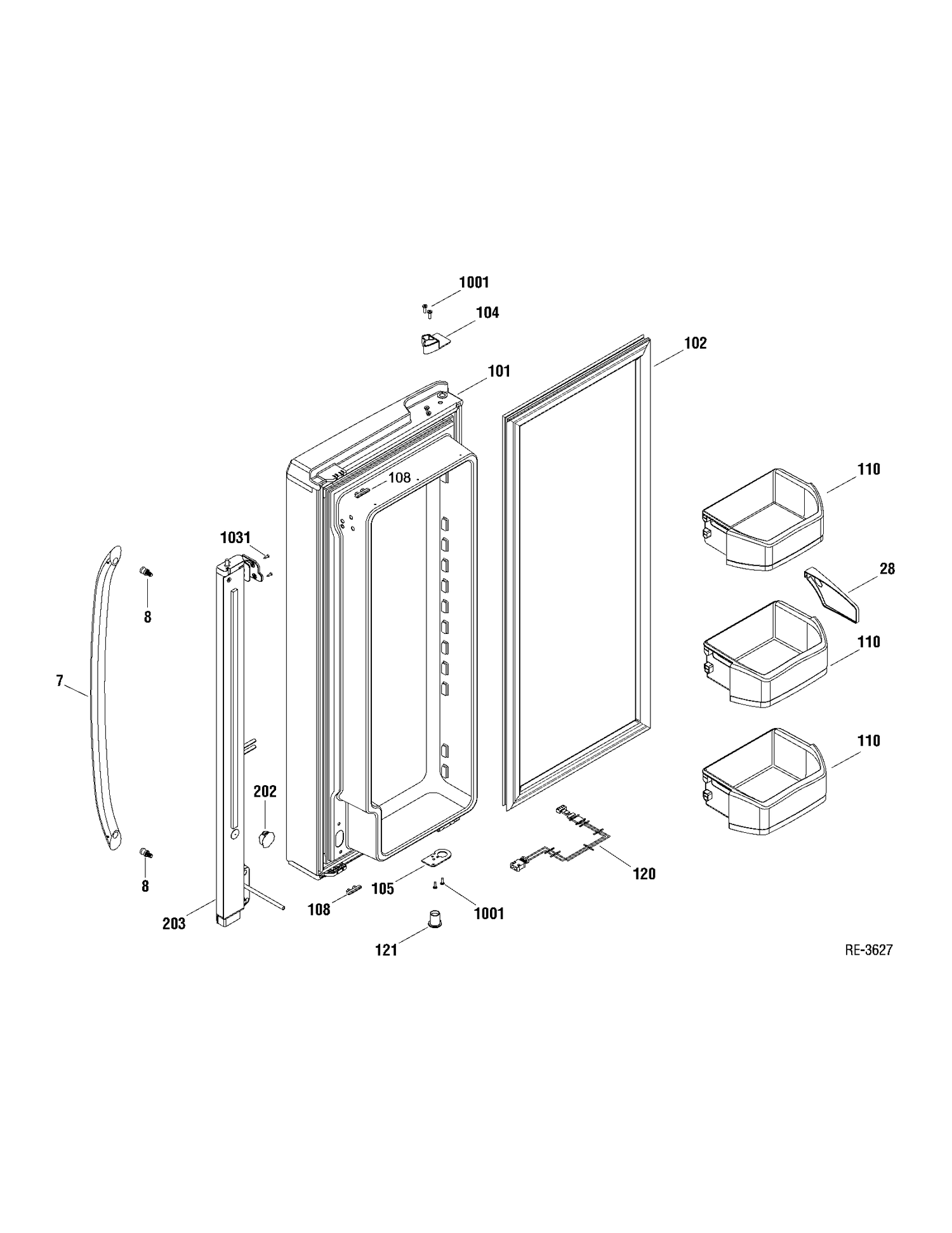 FF DOOR LT Diagram and Parts List for GFRF2KBYAWW  General Electric Refrigerator