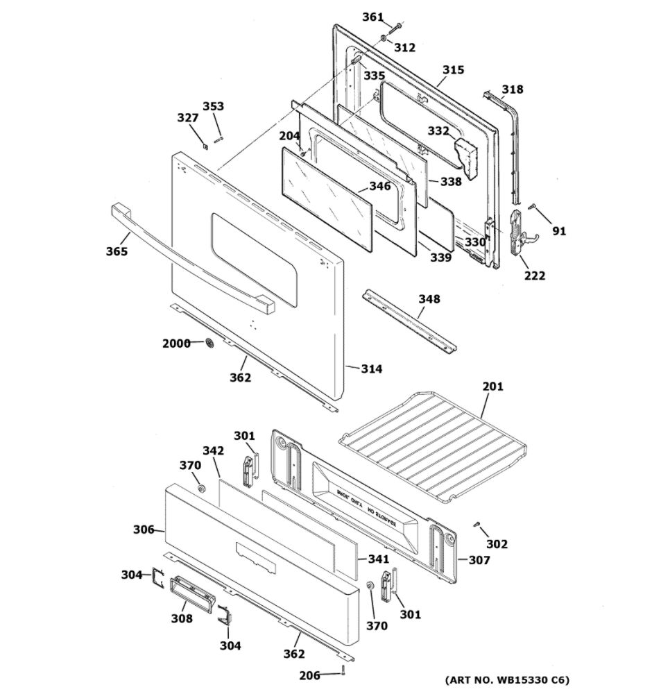 Door And Drawer Parts Diagram and Parts List for JGBS10DEM3WW  General Electric Range