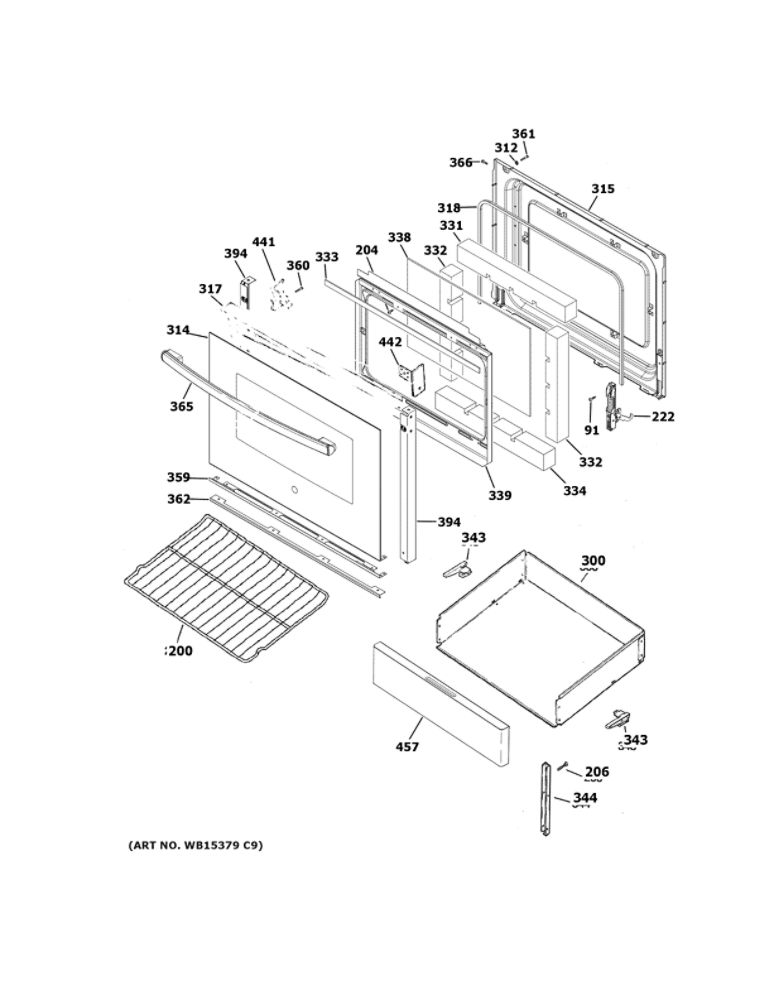 Door And Drawer Parts Diagram and Parts List for JBS360DM2WW  General Electric Range