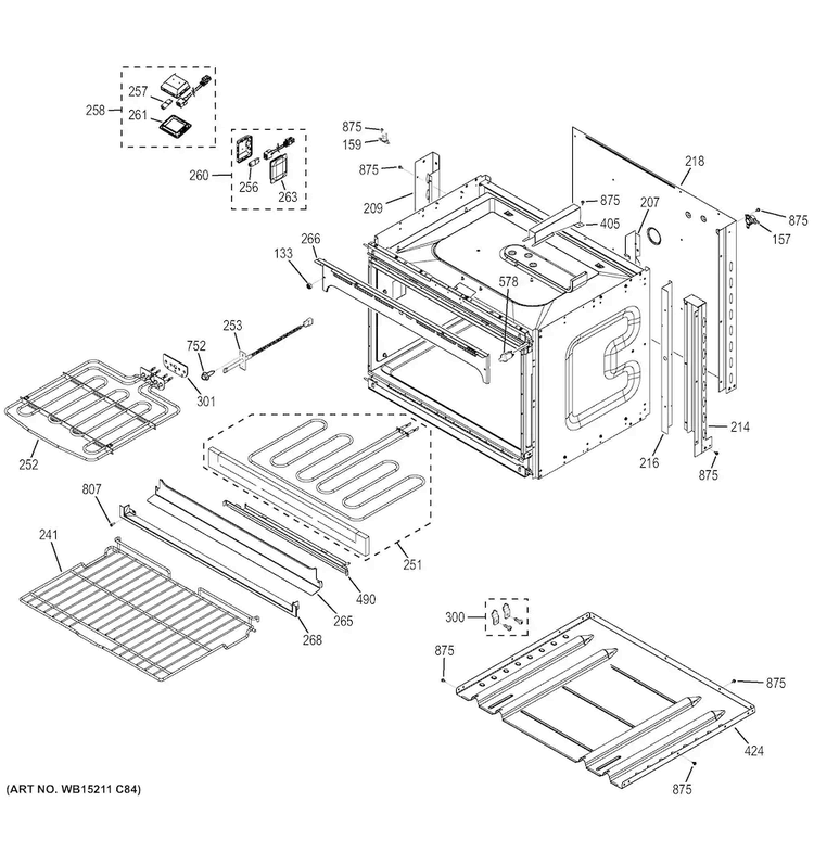Lower Oven Diagram and Parts List for JK5500SF2SS  General Electric Wall Oven