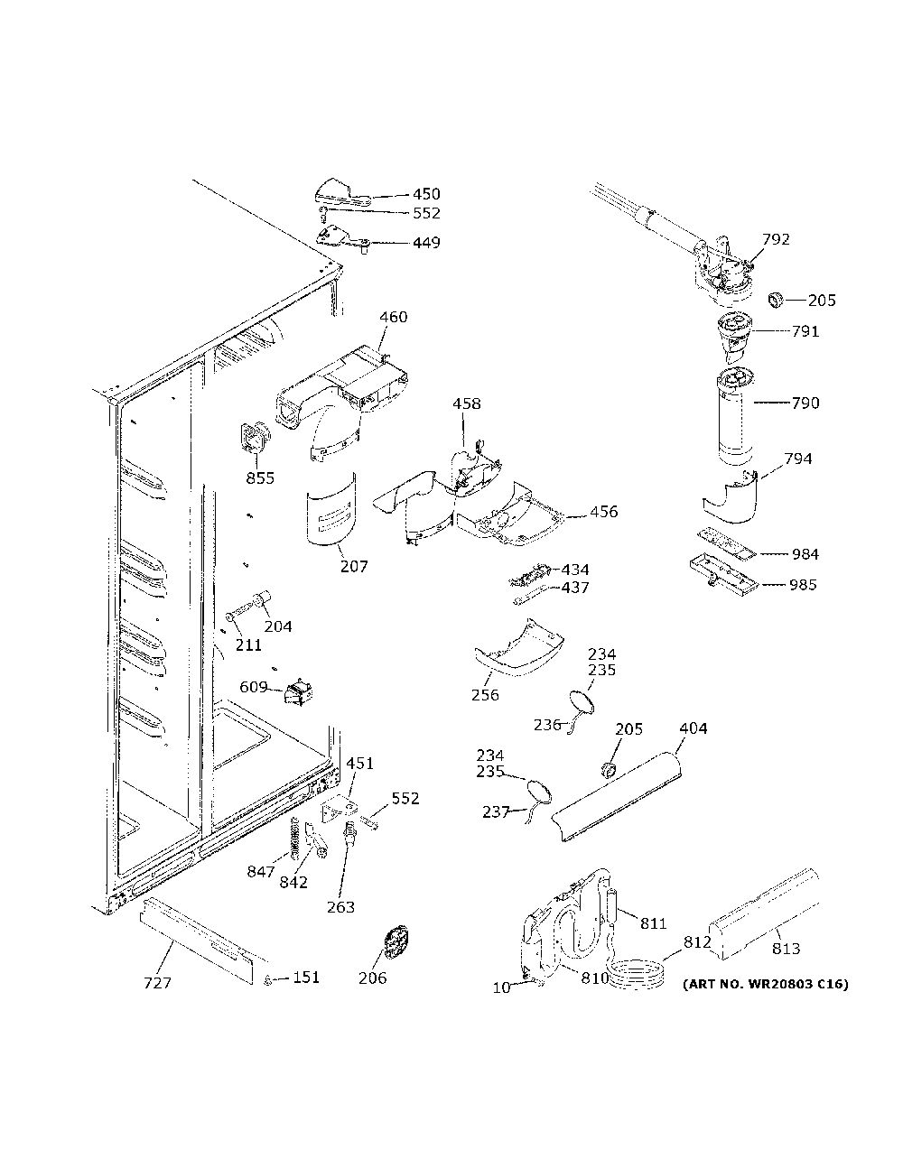 Fresh Food Section Diagram and Parts List for GZS22DGJXFWW  General Electric Refrigerator