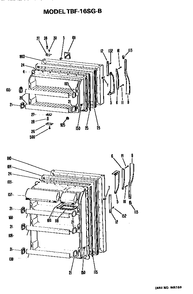 Doors Diagram and Parts List for TBF16SGB  General Electric Refrigerator