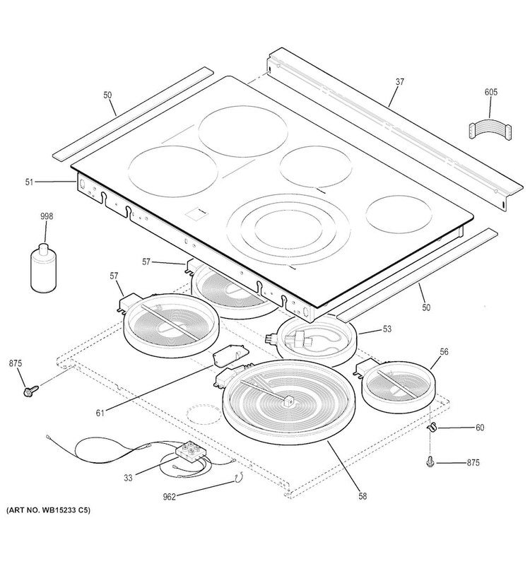 Cooktop Diagram and Parts List for JS750EF1ES  General Electric Range
