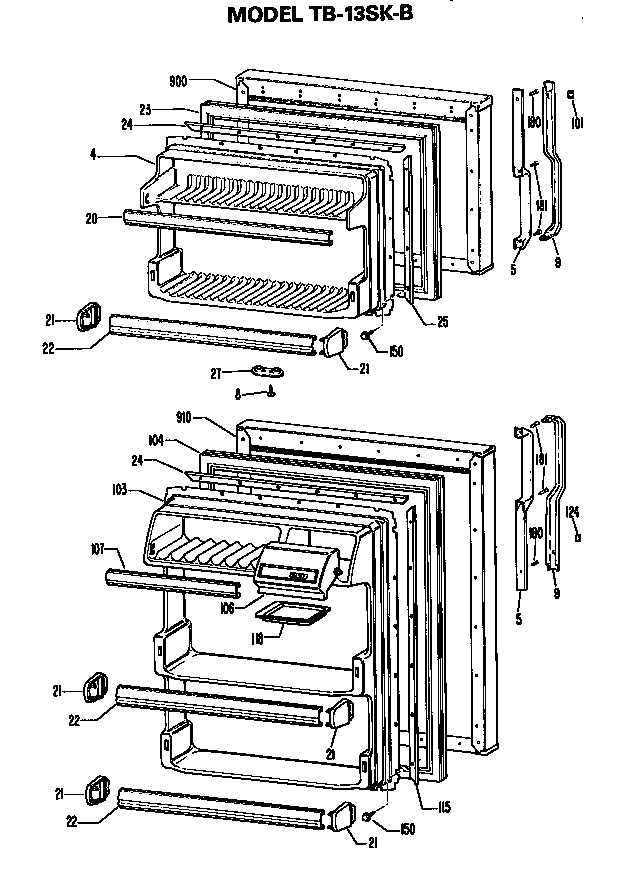 Doors Diagram and Parts List for TB13SKBR  General Electric Refrigerator