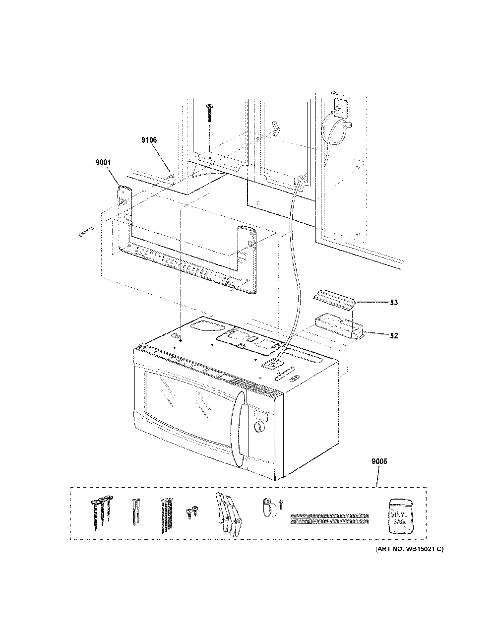 Installation Parts Diagram and Parts List for PSA9240SP1SS  General Electric Microwave