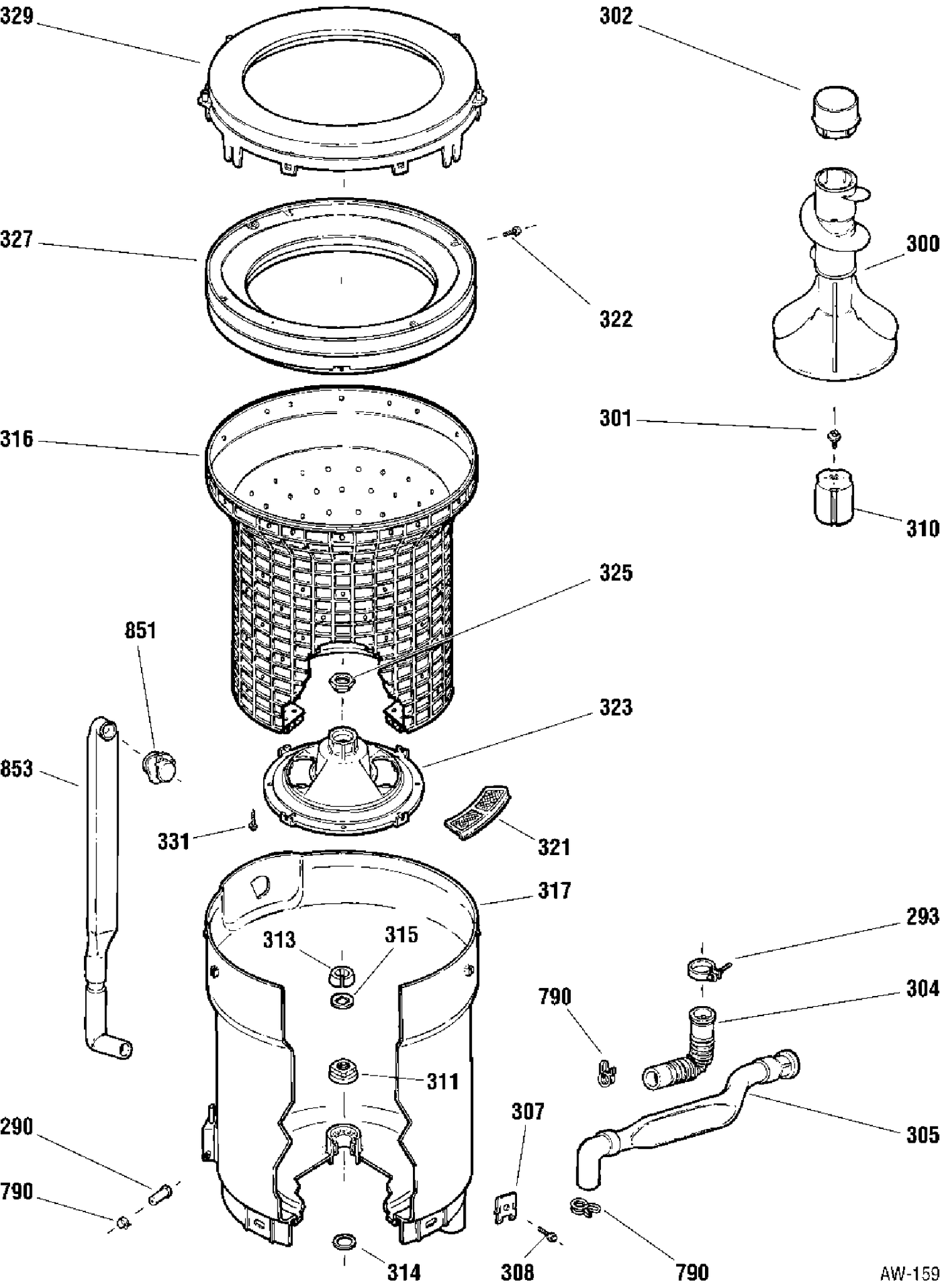 TUB & AGITATOR ASSEMBLY Diagram and Parts List for GBXR1060TAWW  General Electric Washer