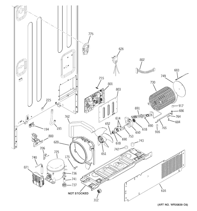 Machine Compartment Diagram and Parts List for CFCP1RKBASS  General Electric Refrigerator