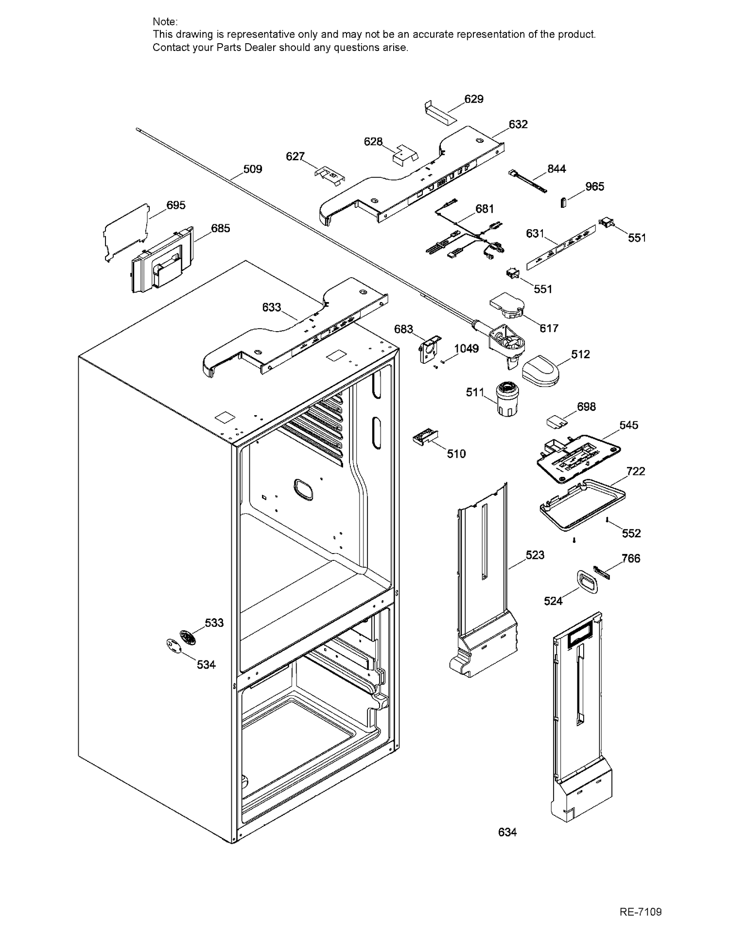 FUNCTIONAL PARTS FF Diagram and Parts List for PFE24JMKBKES  General Electric Refrigerator