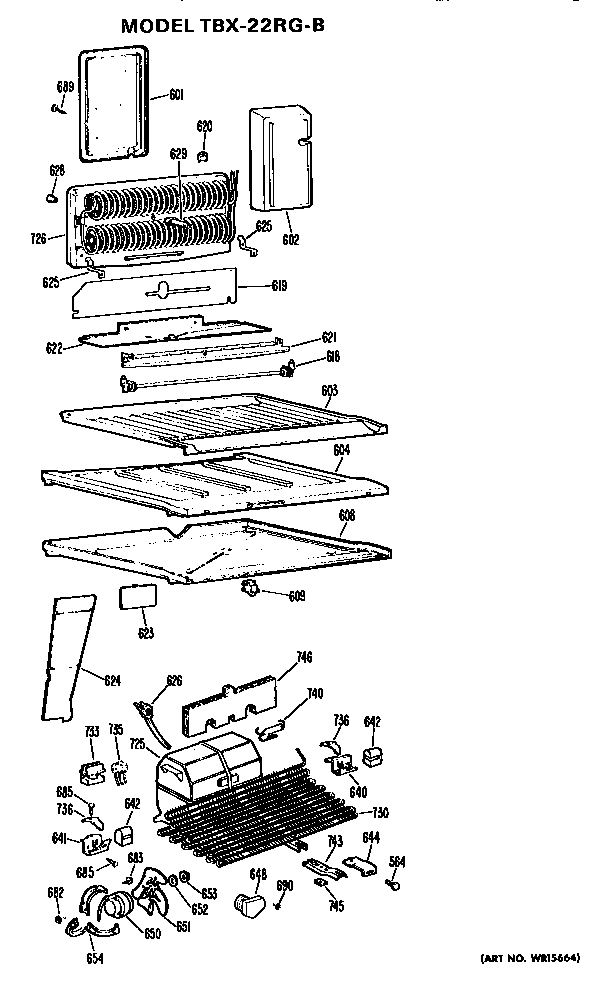 Unit Parts Diagram and Parts List for TBX22RGB  General Electric Refrigerator