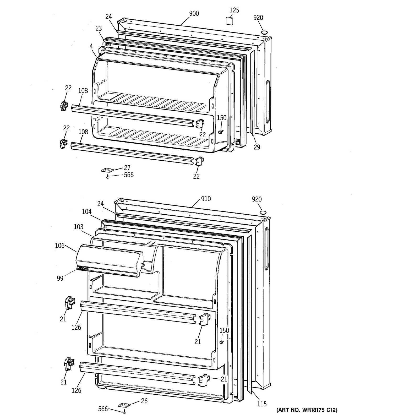 DOORS Diagram and Parts List for RMQ80UB1  General Electric Refrigerator