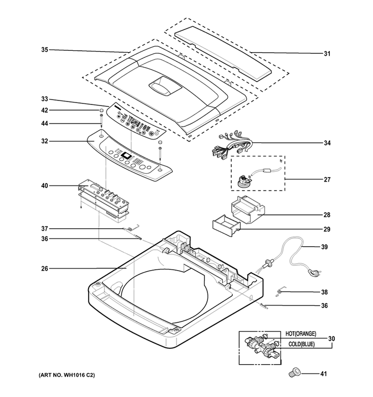 Controls & Top Panel Diagram and Parts List for WSLS1500H0WW  General Electric Washer