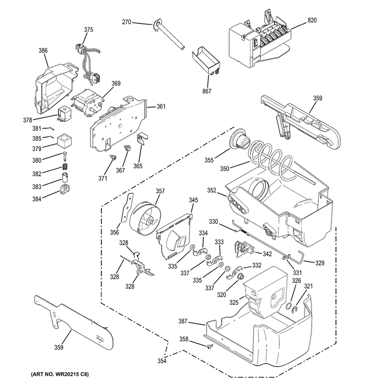Ice Maker & Dispenser Diagram and Parts List for GZS23HSEDFSS  General Electric Refrigerator