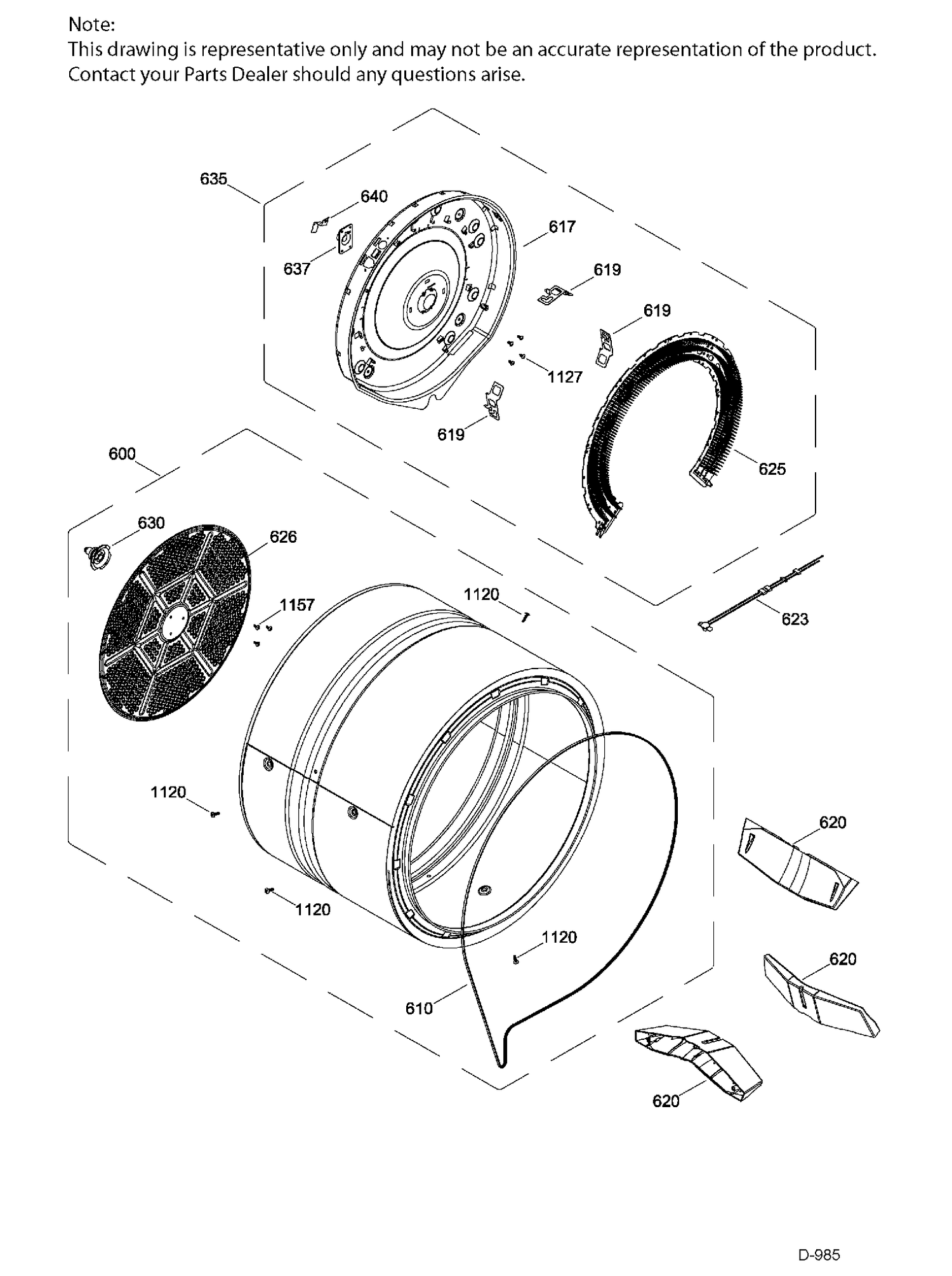 DRUM ASM Diagram and Parts List for GTX18ESBJ0WW  General Electric Dryer
