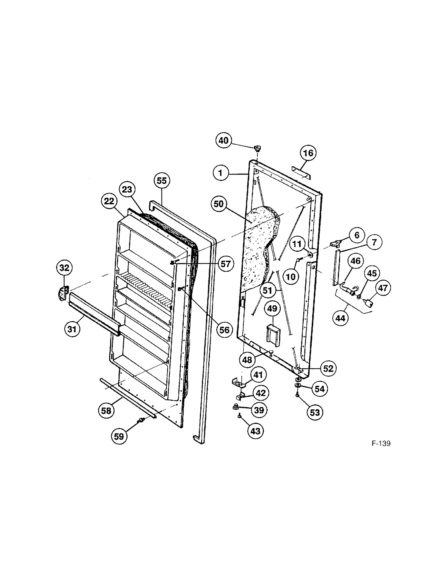 FREEZER DOOR Diagram and Parts List for 86140-1  General Electric Freezer