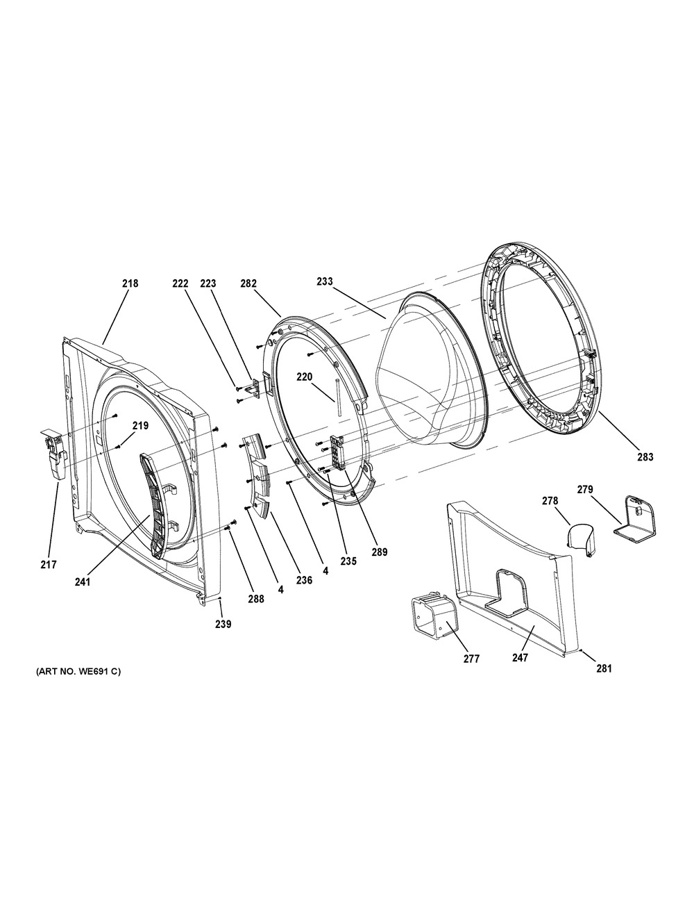 Front Panel & Door Diagram and Parts List for GFW430SSM0WW  General Electric Washer