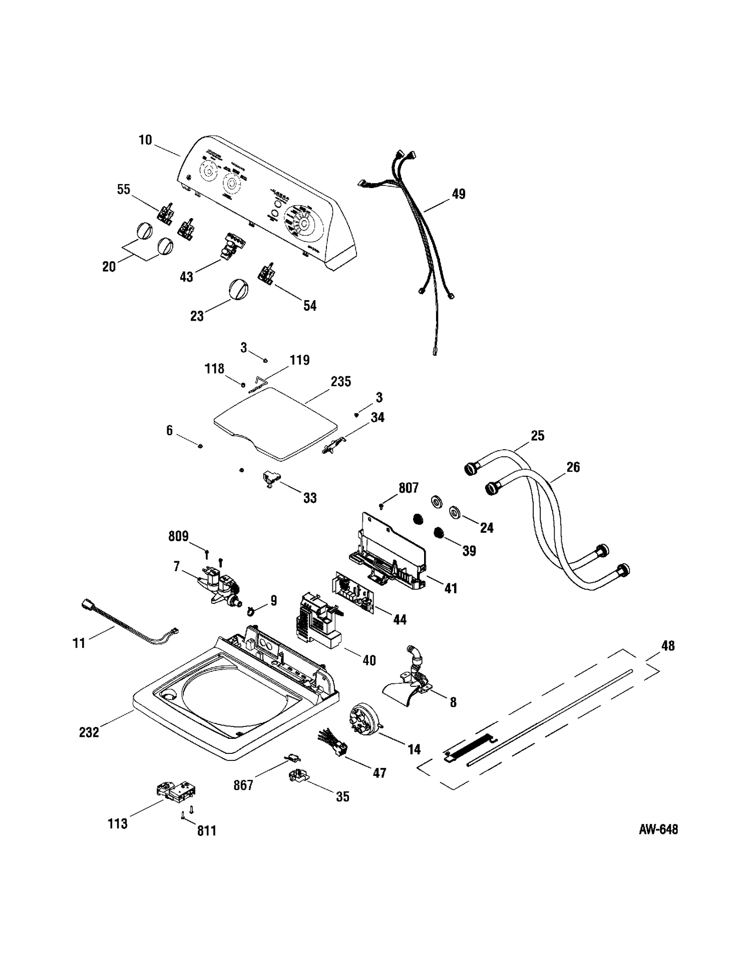 CONTROLS & COVER Diagram and Parts List for GJXE1065H0WW  General Electric Washer