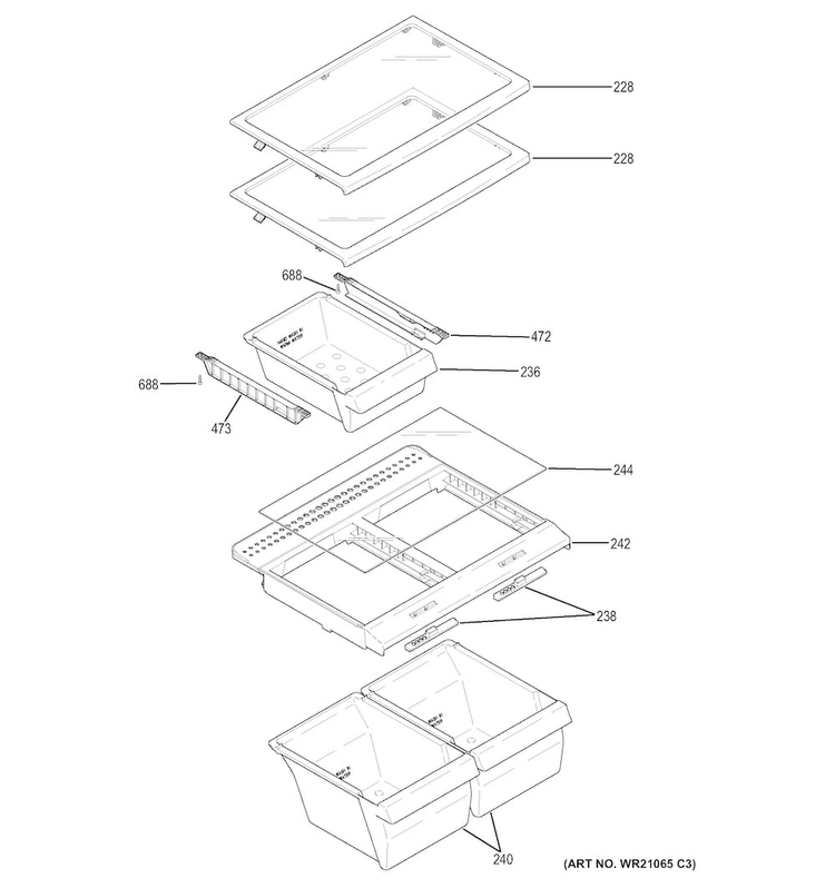 Fresh Food Shelves Diagram and Parts List for GTE18GSHGRSS  General Electric Refrigerator