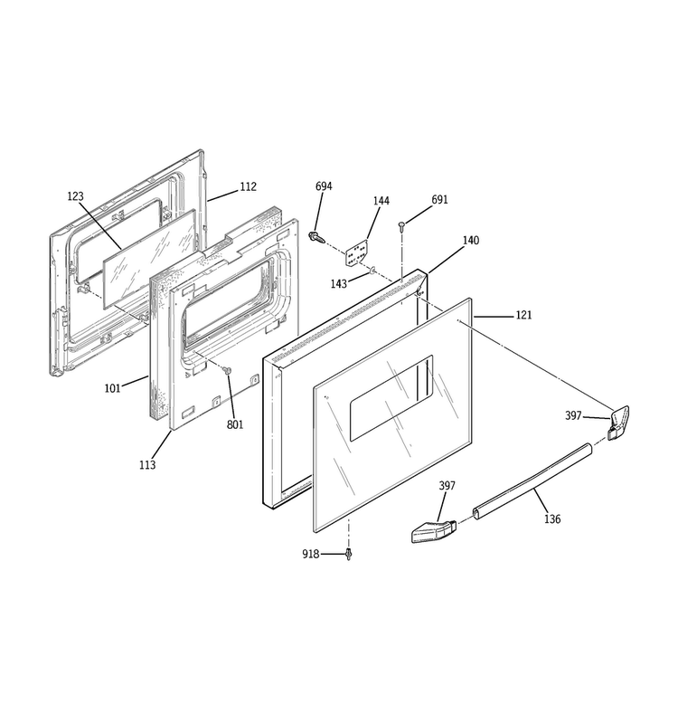 Lower Door Diagram and Parts List for JGRS14BEW4BB  General Electric Wall Oven