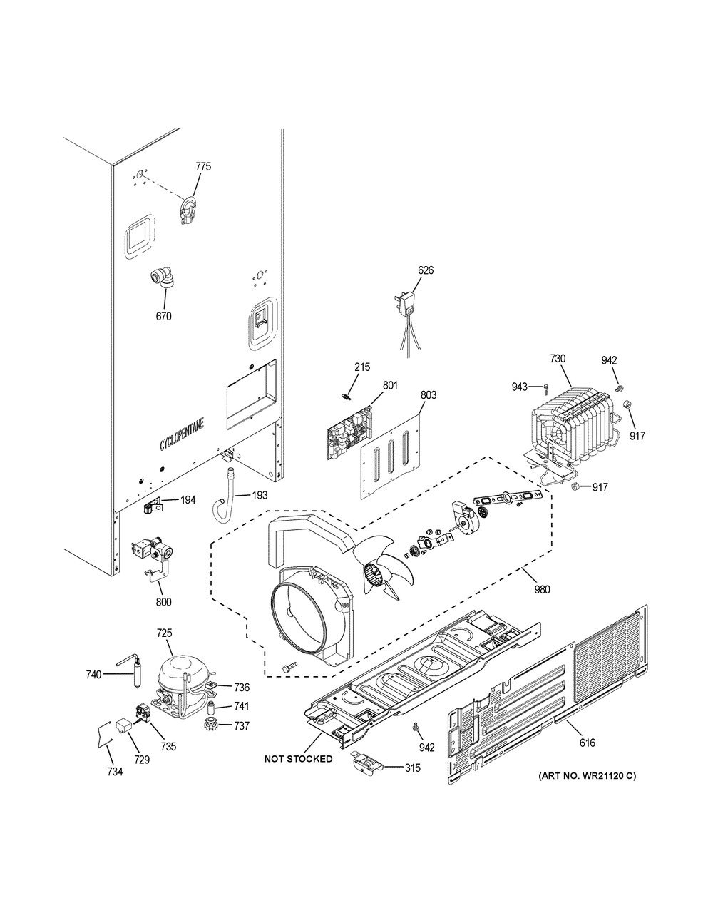 Machine Compartment Diagram and Parts List for GFE24JBLAFTS  General Electric Refrigerator