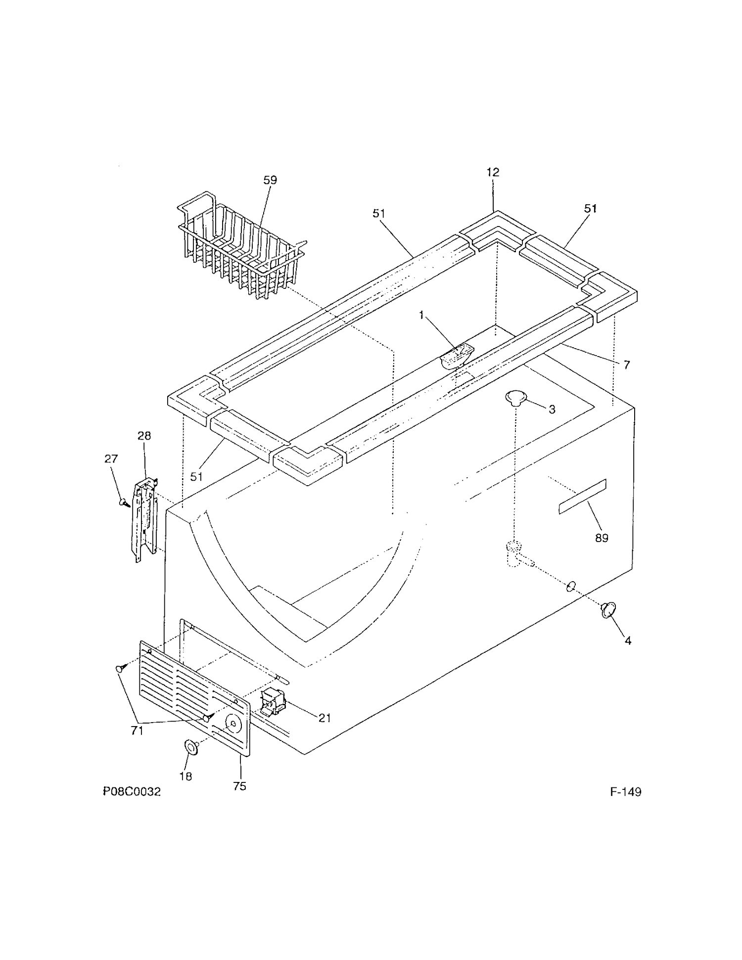 CABINET/CONTROL/SHELVES Diagram and Parts List for 80490  General Electric Freezer