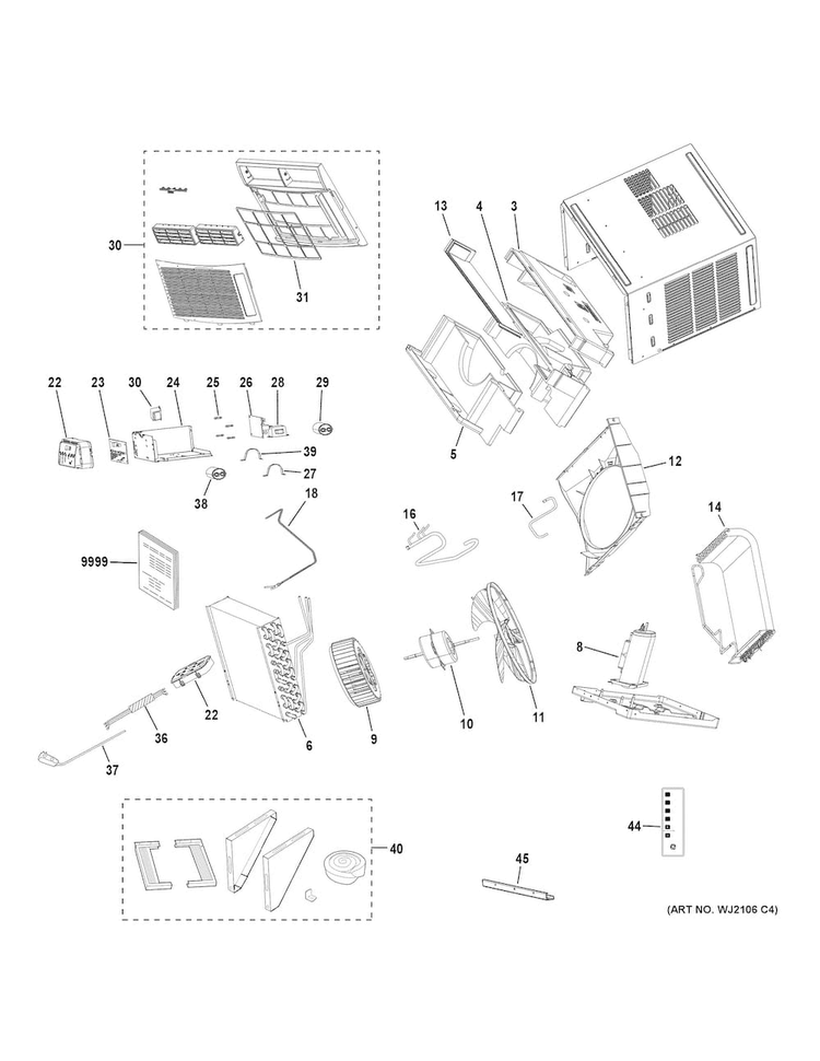 Room Air Conditioner Diagram and Parts List for AHM15AWW1  General Electric Air Conditioner
