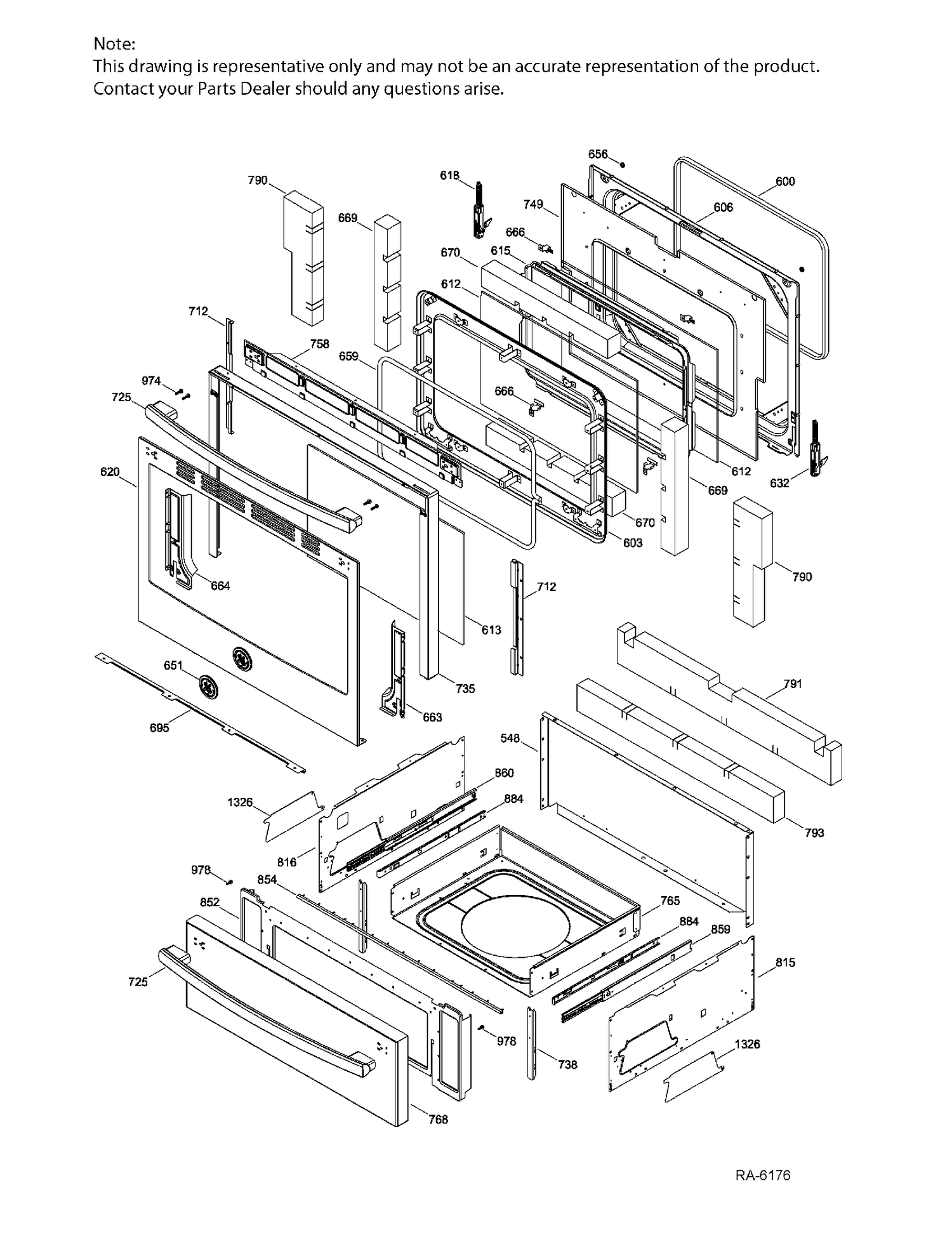DOOR & DRAWER PARTS Diagram and Parts List for JCB870SK1SS  General Electric Range