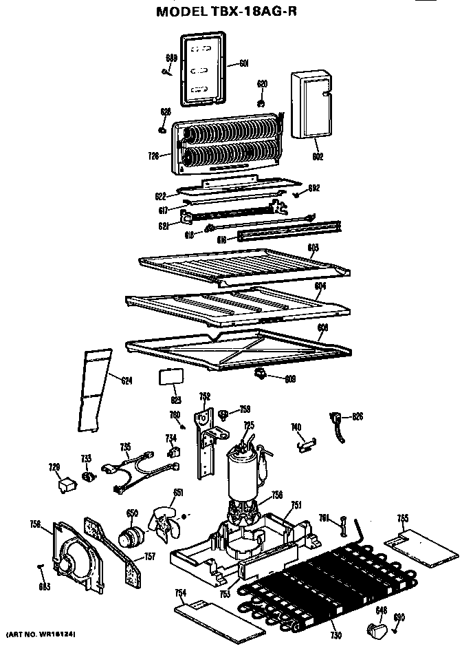 Unit Parts Diagram and Parts List for TBX18AGR  General Electric Refrigerator