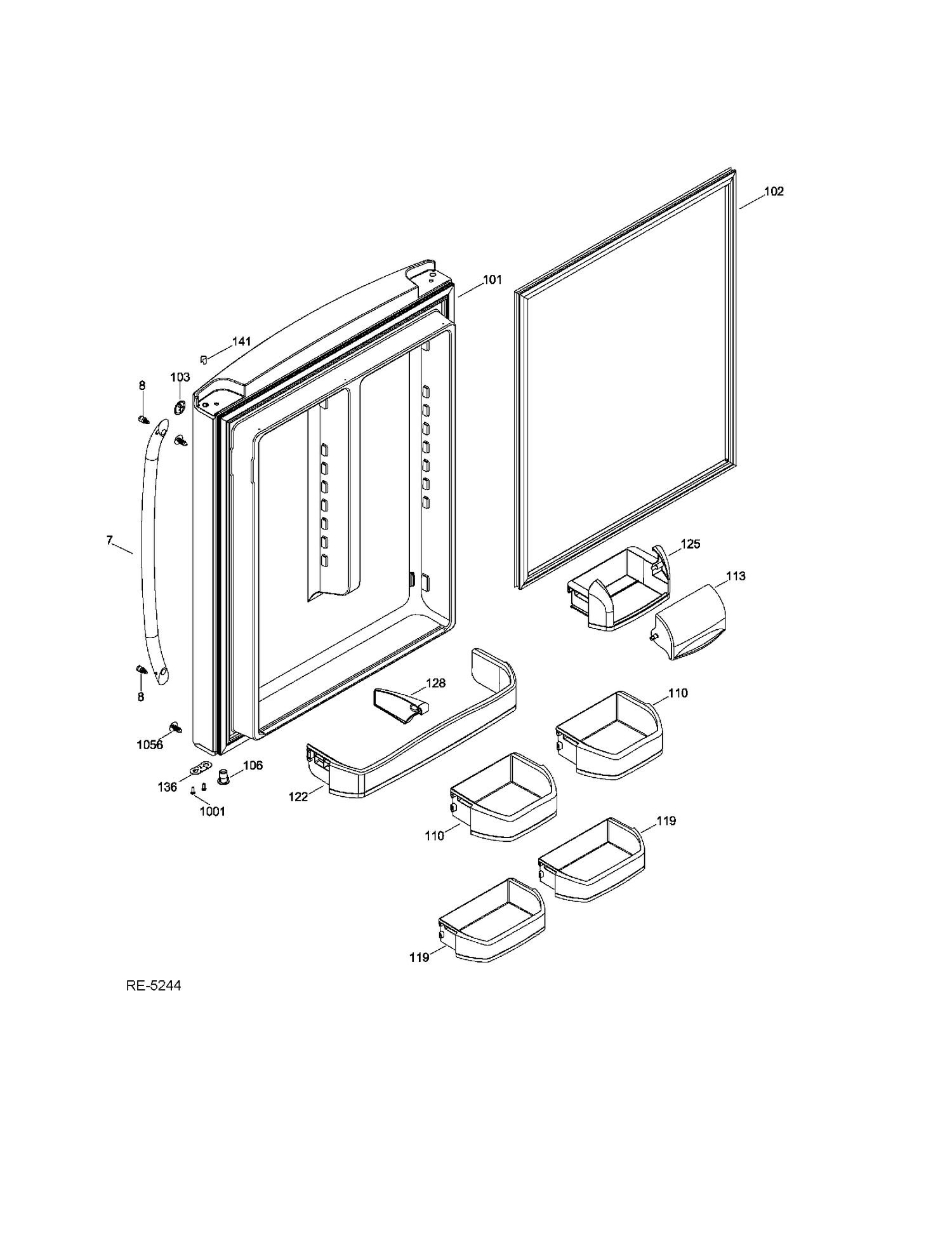 FF DOOR Diagram and Parts List for GDRC3KBYKRWW  General Electric Refrigerator
