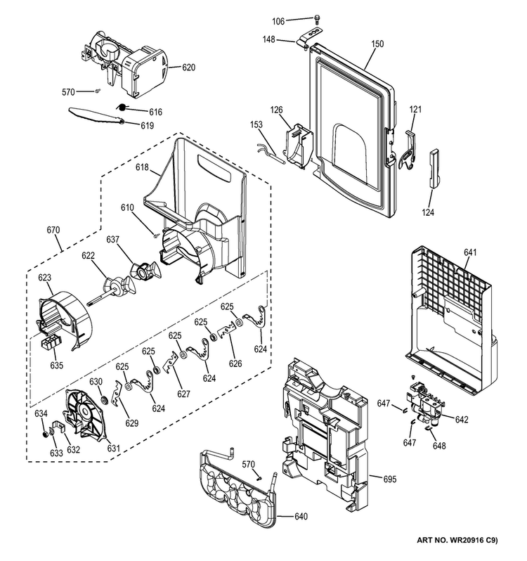 Ice Maker & Dispenser Diagram and Parts List for DFE28JGHFBB  General Electric Refrigerator