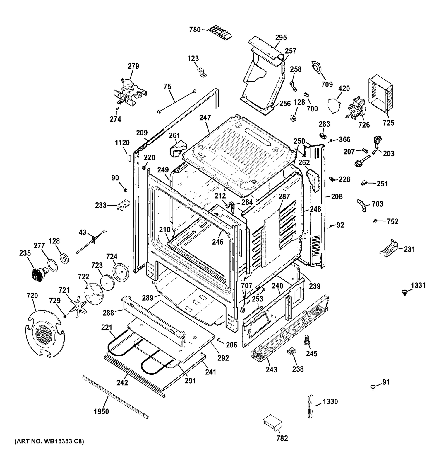 BODY PARTS Diagram and Parts List for PGB940DEF1BB  General Electric Range