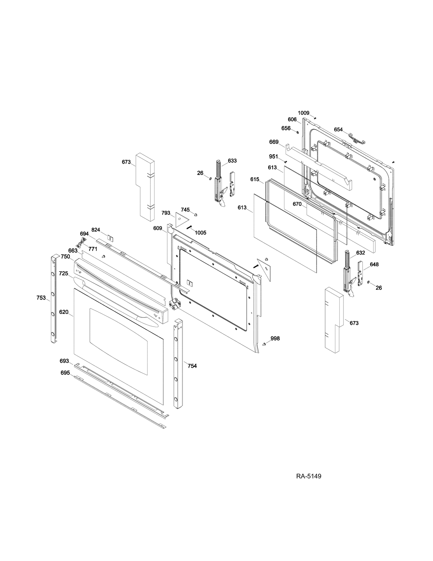 DOOR Diagram and Parts List for PC2B930DET2WW  General Electric Range