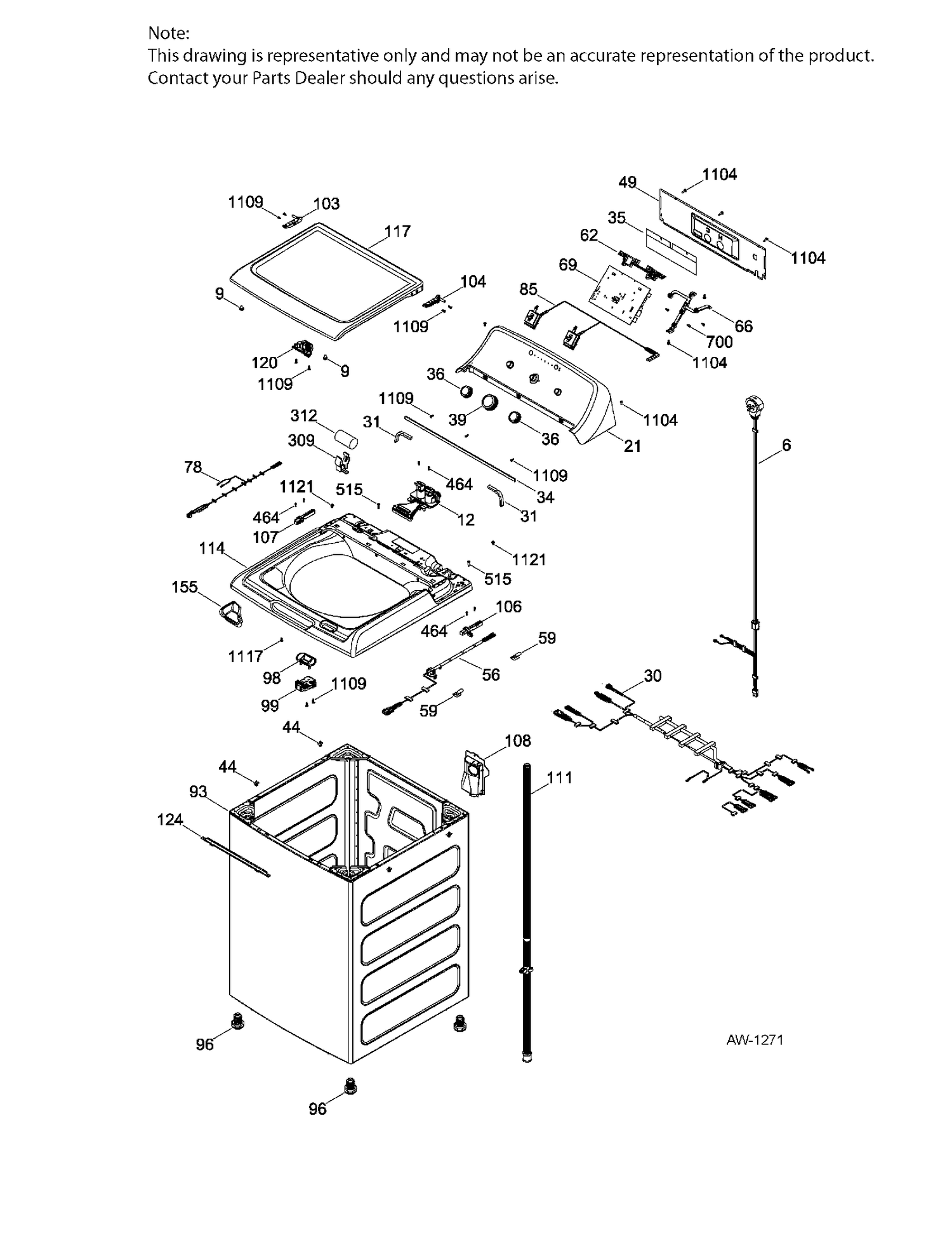 BACKSPLASH CABINET & COVER Diagram and Parts List for GTW330BMK1WW  General Electric Washer
