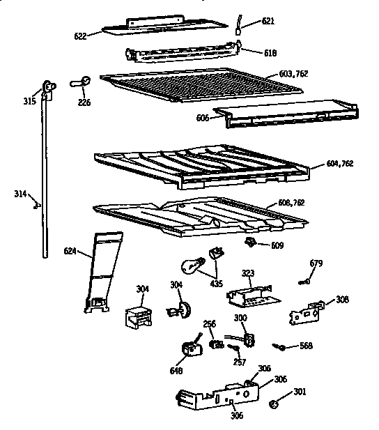 Compartment Separator Assembly Diagram and Parts List for TBX18JISJRWH  General Electric Refrigerator