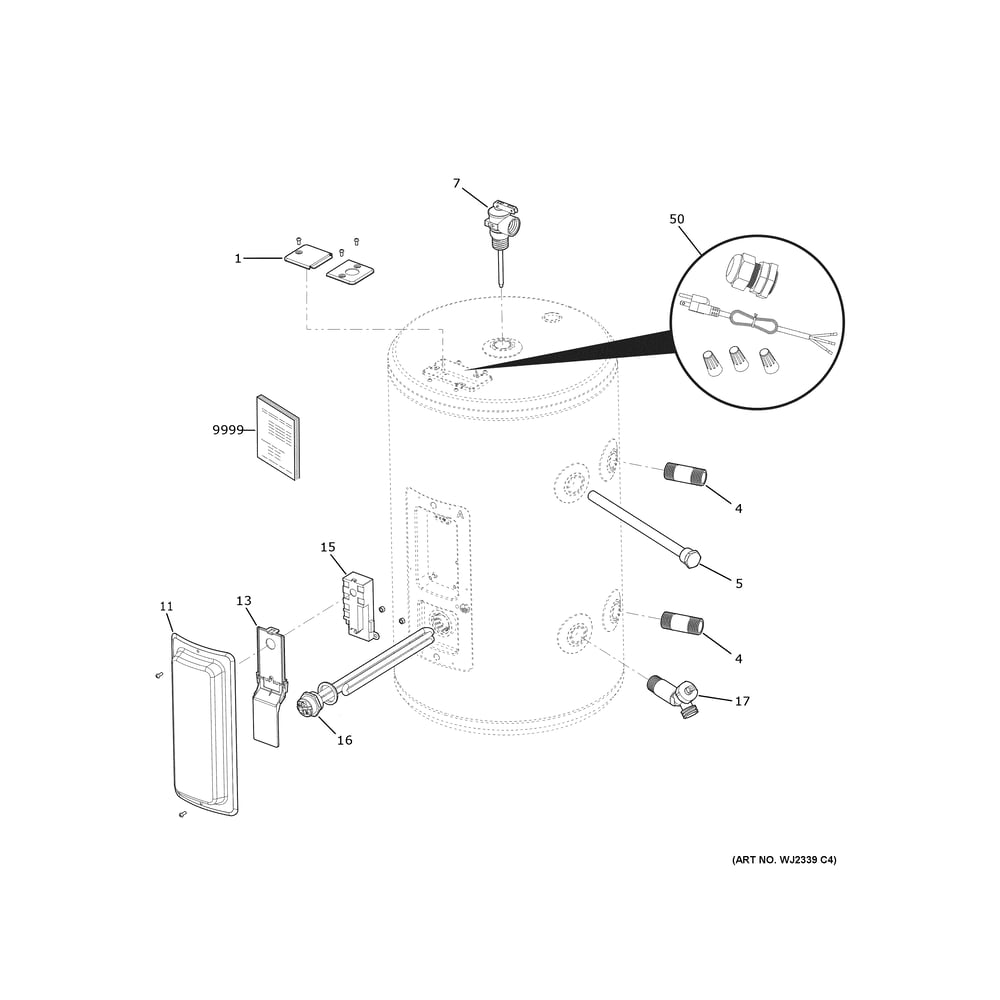 Water Heater Diagram and Parts List for GE20L08BAR01  General Electric Water Heater