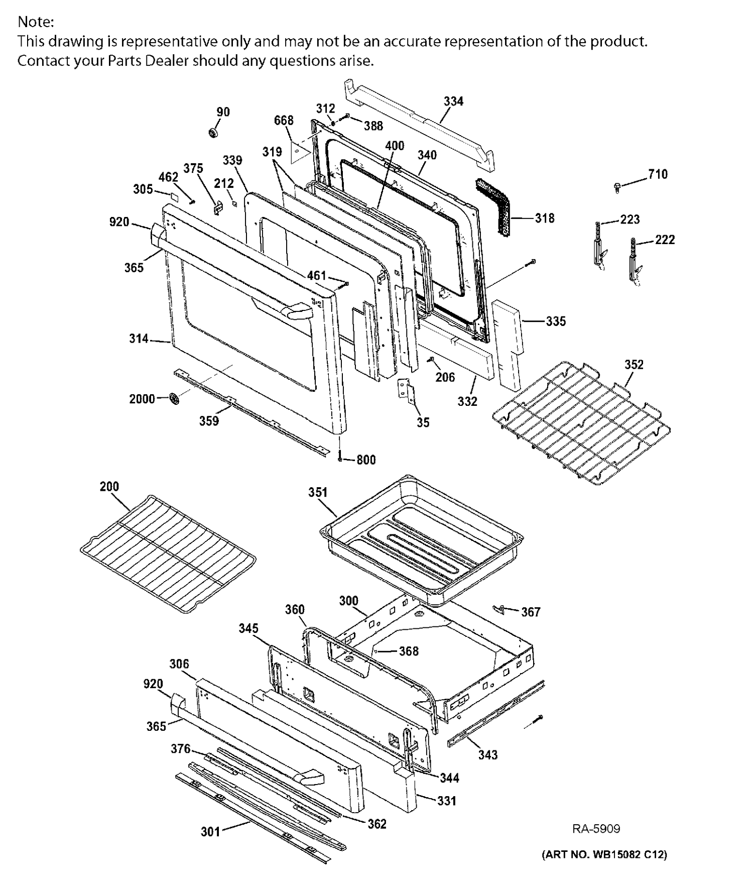 DOOR & DRAWER PARTS Diagram and Parts List for CCGS985SET9SS  General Electric Range