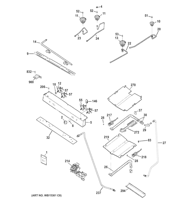 Gas & Burner Parts Diagram and Parts List for JGB630REF4SS  General Electric Range
